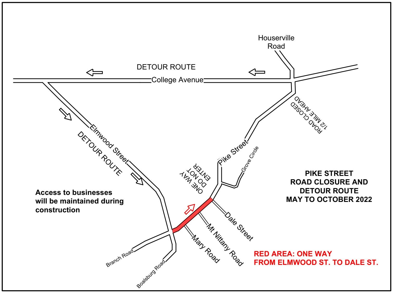 Pike Street One-Way Traffic Pattern and Detour
